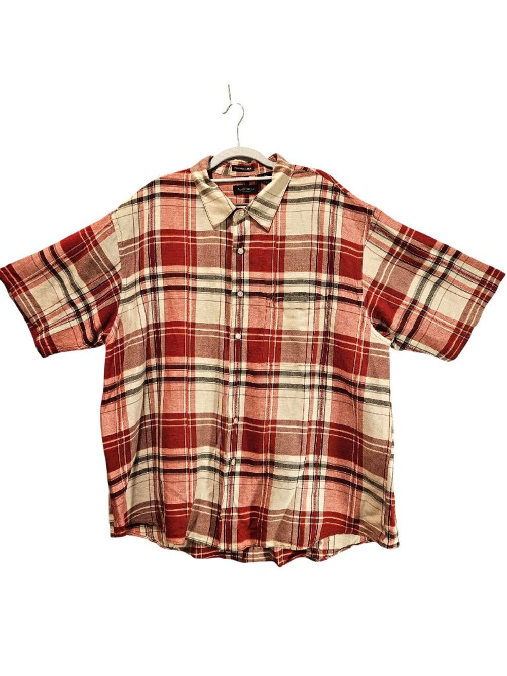 New Van Heusen Mens XXL breathable Linen Plaid Red Gray Business casual vacation